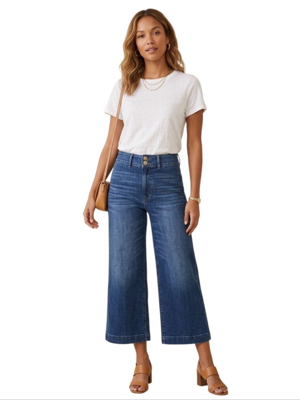 Paige Wide Leg Cropped Mid Wash High Rise Jeans Size 27